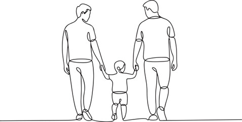 Minimalist Continuous Line Art of Same Sex Parents with Child – Family, Love and Diversity Illustration