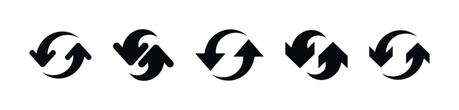 Black and White Refresh and Sync Arrows Vector Set