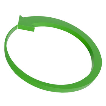 3D green circular arrow pointing. Perfect for refresh, recycle, reload, undo, or continuous cycle concepts