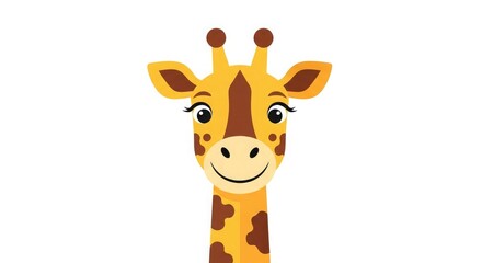 Obraz premium A smiling cartoon giraffe head with horns and spots is looking forward happily.