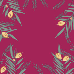 Naklejka premium seamless pattern with lianas leaves and yellow flowers 