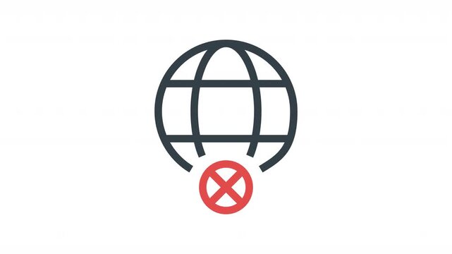 Animated geo blocking icon showing global network restriction and location-based access control. Ideal for cybersecurity, VPN services, content filtering, and regional access limitation.