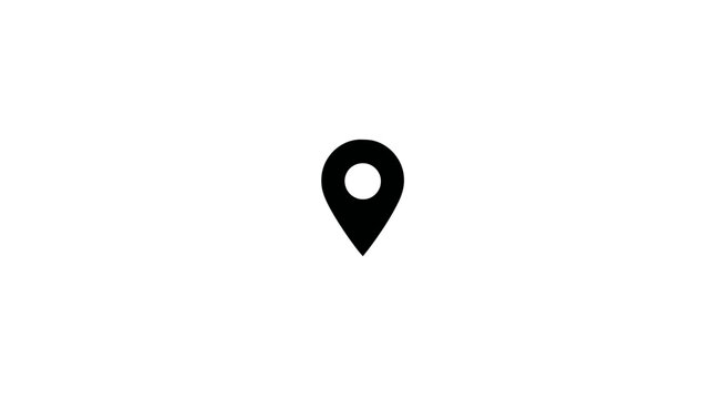 A simple, black location marker on a white background, representing a point of interest