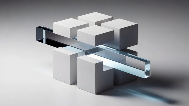 White cube sliced by blue glowing plane &ndash; Ideal for disruption concepts, tech innovation, or geometric art.