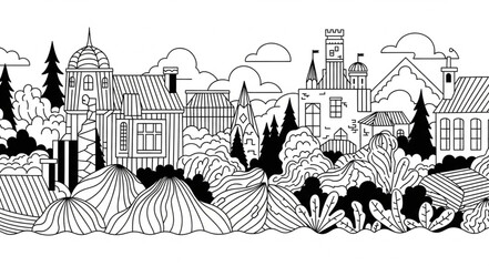 Obraz premium Black and white cityscape illustration.