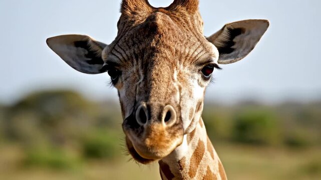 Close up of a Giraffe Chewing in the Savanna 4K