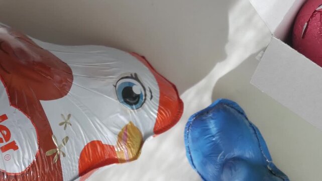 Colorful Easter chocolate wrapped in foil, evokes joy and celebration
