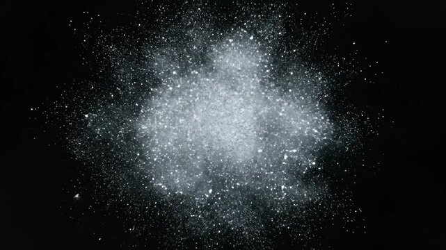 White Powder Burst Exploding on a Black Background in Slow Motion