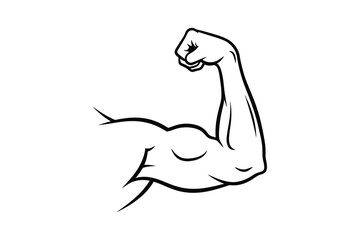 Fototapeta premium Illustration of a muscular arm flexing, showcasing strength and power with detailed bicep and forearm, black and white sketch on white background.
