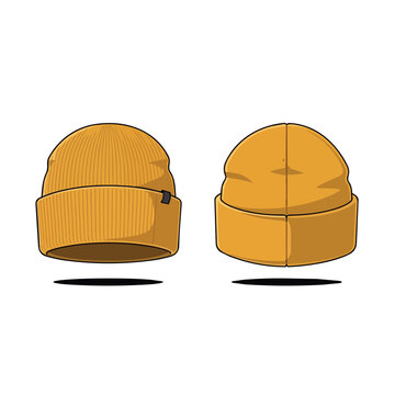 Yellow Knit Beanie Hat Mockup Vector Illustration