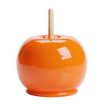 A shiny orange candy apple on a stick