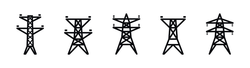 Obraz premium Electricity Transmission Tower Vector Icons Set
