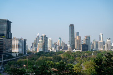 Fototapeta premium Urban skyline view modern city landscape photography bright day aerial perspective urban development