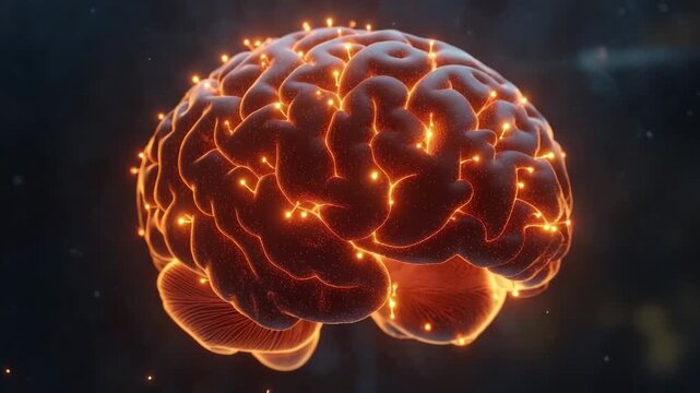 Brain activity illustrated with glowing connections highlighting neural pathways and cognitive processes