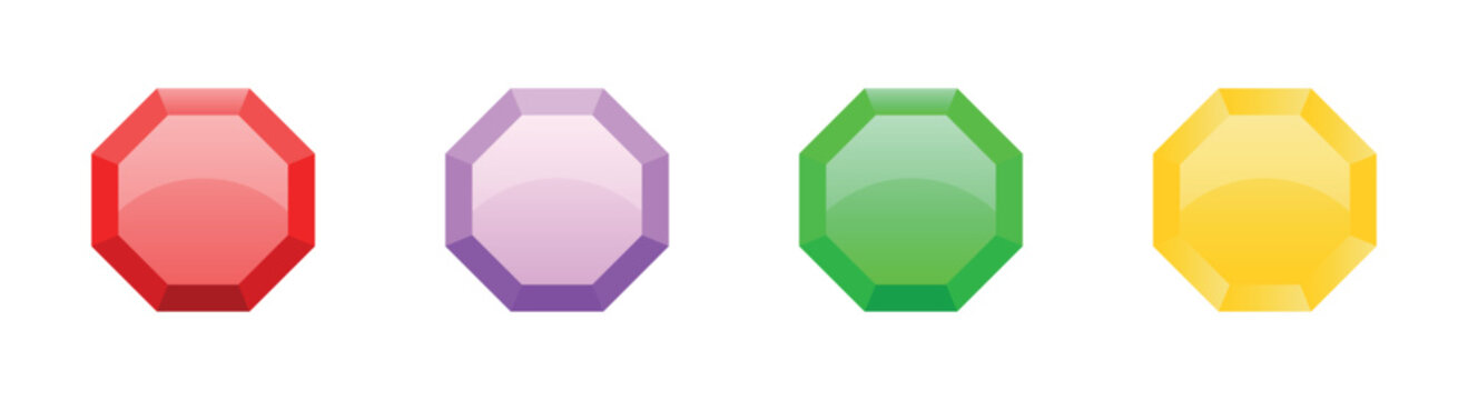 Colorful Gemstones in Octagonal Shapes Vector Set
