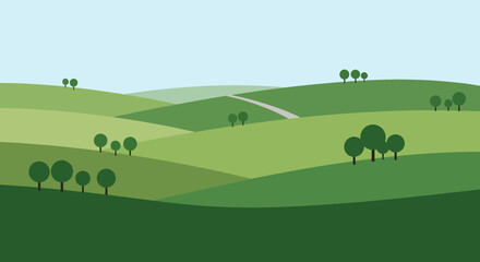 Naklejka premium Green hills with trees.