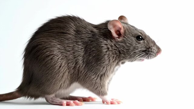 Close Up Grey Rat Sniffing Isolated on White Background