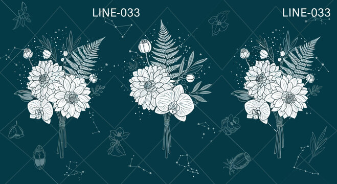 Elegant floral bouquets with constellations on a teal background design