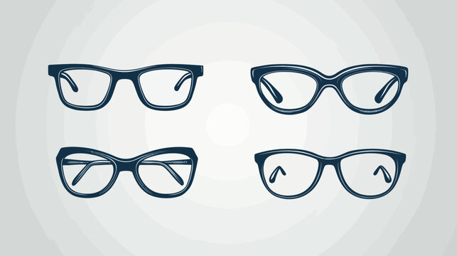 Four eye-wear silhouettes in a deep blue on a white and light grey gradient background