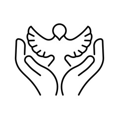 Obraz premium Bird protection icon. Nature and bird conservation line symbol. Black and white.