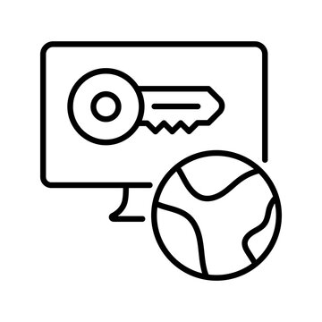 Vpn key icon. Technology and cybersecurity line symbol. Black and white.