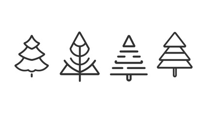Fototapeta premium Four stylized line art illustrations of conifer trees. Each design is unique with minimalist outline