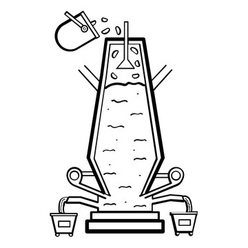 ore processing plant concept, extraction to output flow vector icon design, blast furnace stock illustration