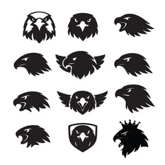 Obraz premium Eagle Head Logo Collection Vector, Set of Eagle Mascot Silhouettes, Bird of Prey Emblem Bundle Design
