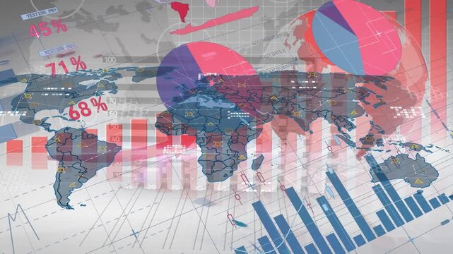 Animation of globe with world map over construction site