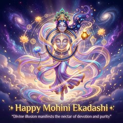 Fototapeta premium Vibrant hindu goddess mohini ekadashi cosmic illusion spirituality art