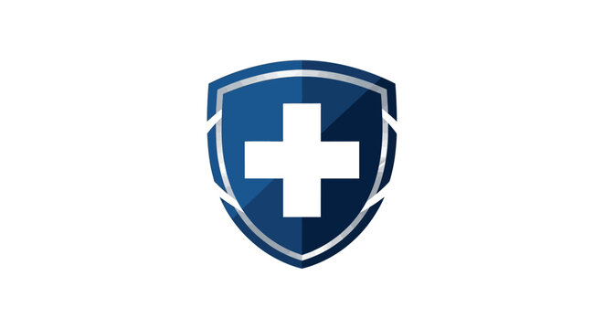 Blue shield with white cross symbol.