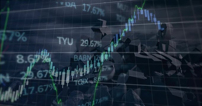 Animation of financial data processing currency signs crumbled
