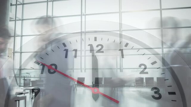 Animation of financial data processing over clock and financial circular