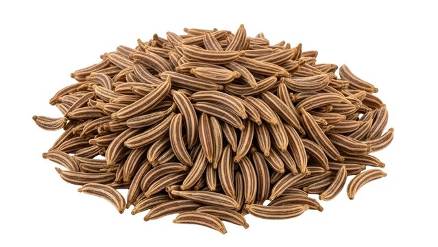A pile of caraway seeds on transparent background