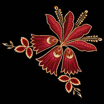 Botanical flolar ethic motif and mugal art flower banch