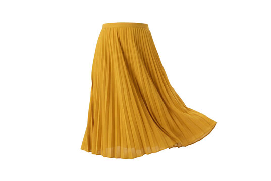 Yellow pleated midi skirt isolated. Women fashion apparel mockup.