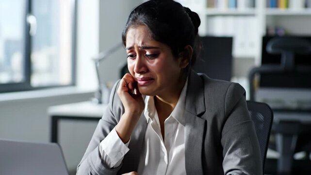 Conflicted Businesswoman Expressing Stress and Frustration at Work
