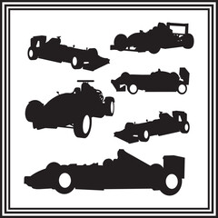 Obraz premium Formula Racing Car Silhouette Set with Multiple F1 Vehicle Views Illustration