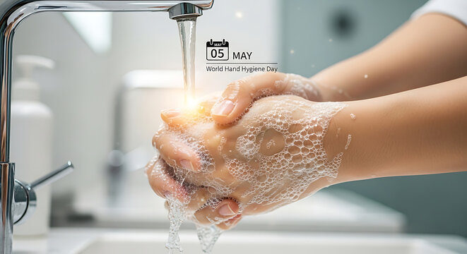 Hands being washed under a faucet with soap and water promoting hygiene awareness high quality professional