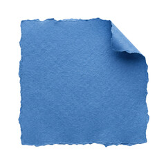 Obraz premium Blue ripped paper with curled top corner isolated. Stationery note mockup.