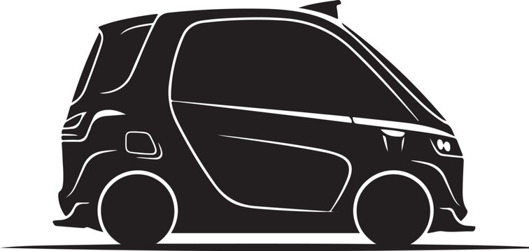 Modern electric car, futuristic vehicle, eco-friendly transportation, black silhouette