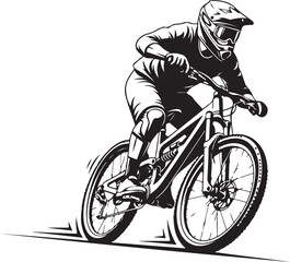 Naklejka premium Bicycle rider, mountain bike, black and white illustration, cycling, sports vector