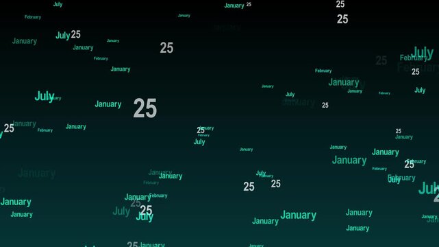 Calendar dates scatter with gradient backgrounds for visual effects. Calendar dates represent time and scheduling systems. Calendar dates enhance visuals with modern design.