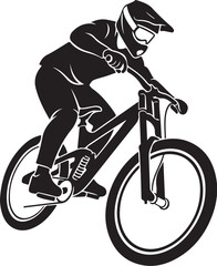 Naklejka premium Black, monochrome bicycle rider, mountain bike illustration, cyclist in motion, sports vector graphic