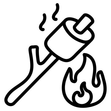 Conceptual linear design icon of roasting marshmallows 