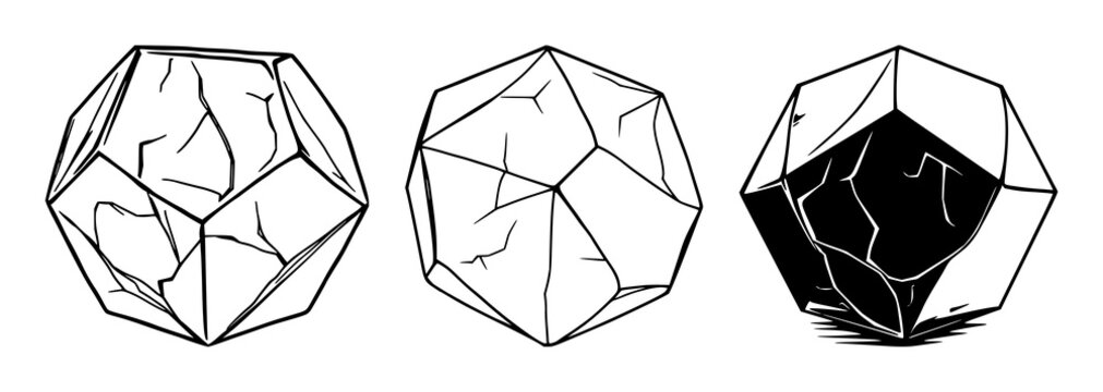 Fluorite crystal set with an octahedron shape and black line art design featuring a geometric form, mineral structure, and natural element with a simple aesthetic and minimal style