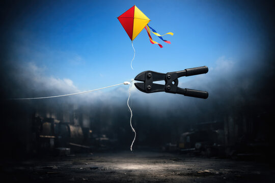 World Day Against Child Labour June 12 symbolic kite with cut string by bolt cutters representing stolen childhood child labour awareness children's rights advocacy poster