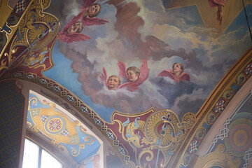 Fragments of Orthodox church wall paintings interior © Roman
