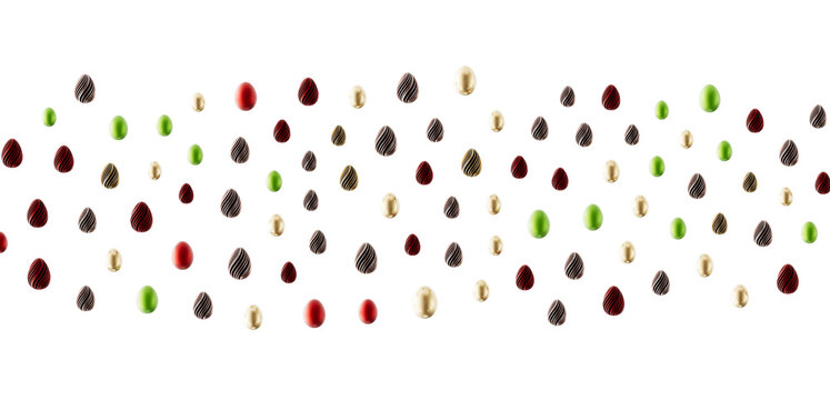 Colorful Easter eggs on a white background, perfect for holiday concepts, spring and Easter celebrations. Great for bann