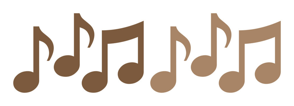 Brown musical notes vector set, decorative eighth note icons in earth tones, rhythmic melody symbols for graphic design and audio branding